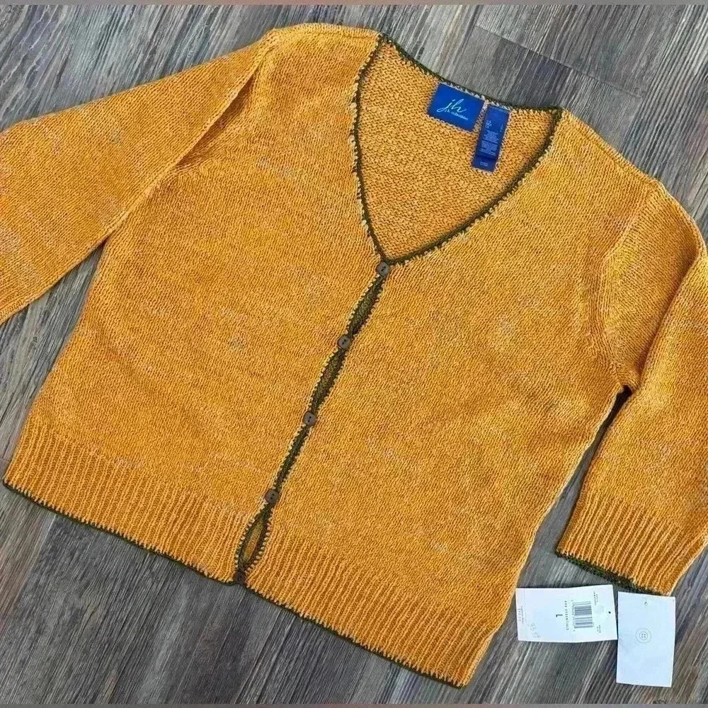 J.H. Collectibles Knit Cardigan Sweater Women’s Lg Orange Green 3/4 Sleeve NWT - Picture 7 of 11